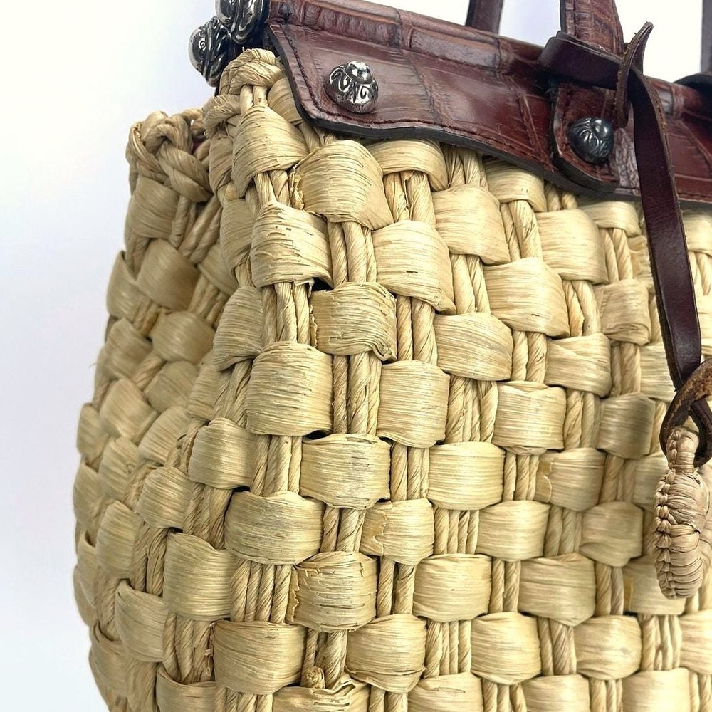 Vintage BRIGHTON Straw Embossed Croc Resort Coastal Handbag Purse Dust Bag Boho - Picture 9 of 9